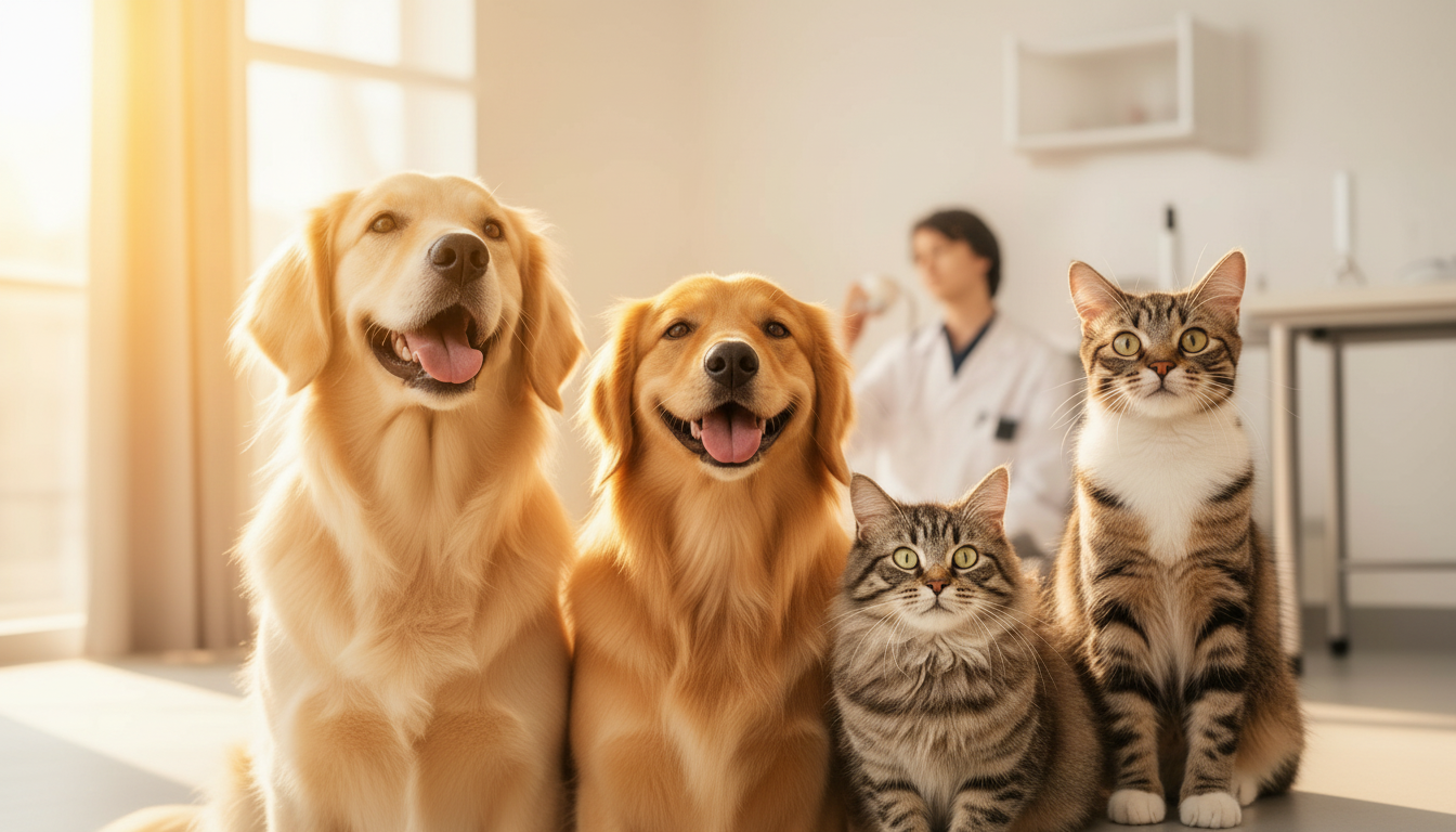 Cães e gatos felizes