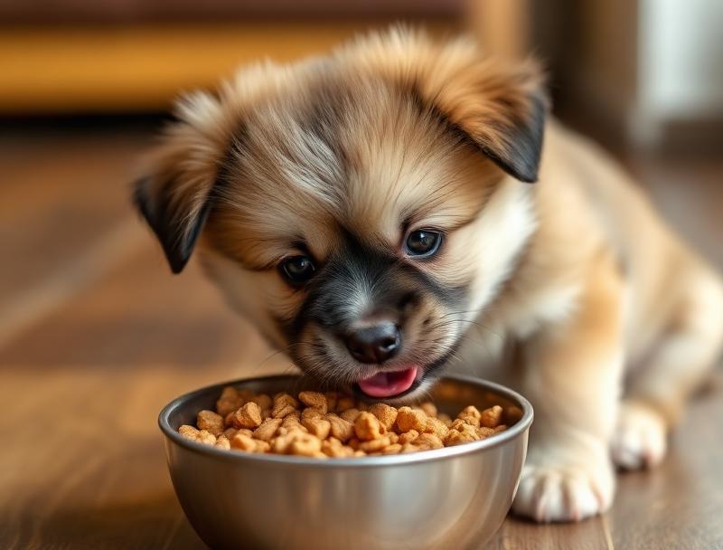 Filhote aprendendo a comer ração