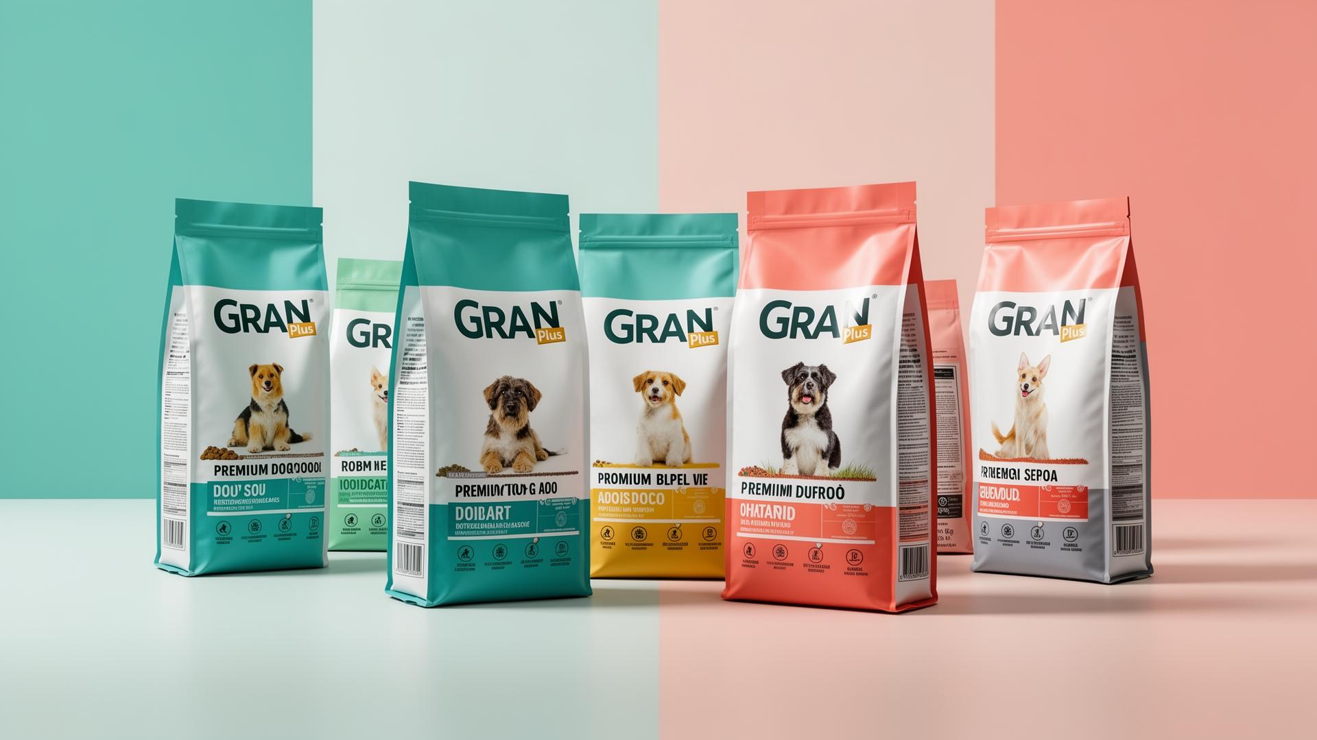 Embalagens de Ração Gran Plus para cães e gatos